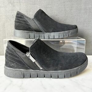 Ryka Hensley Zip Black Suede Sneaker Bootie Side Zip Shoes - Women's Size 8.5